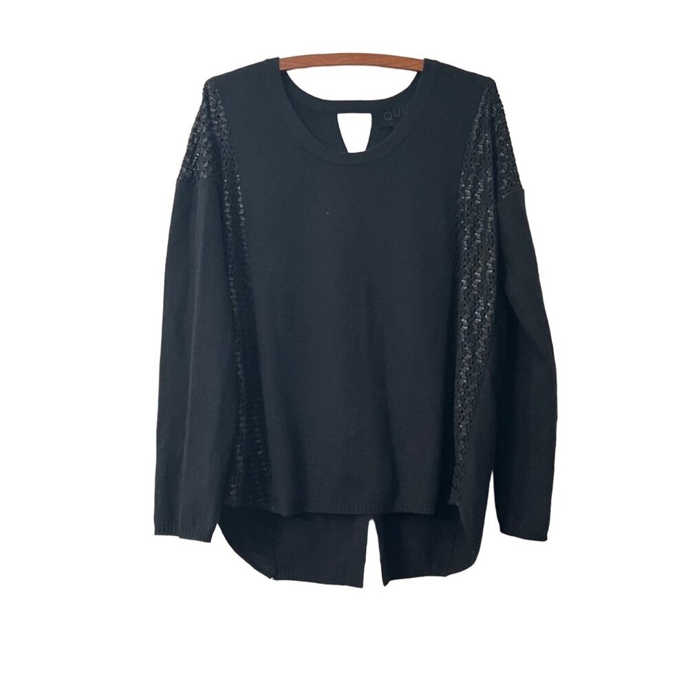 Quinn Womens Black Cashmere Textured Open Knit Detail Sweater Size Large
